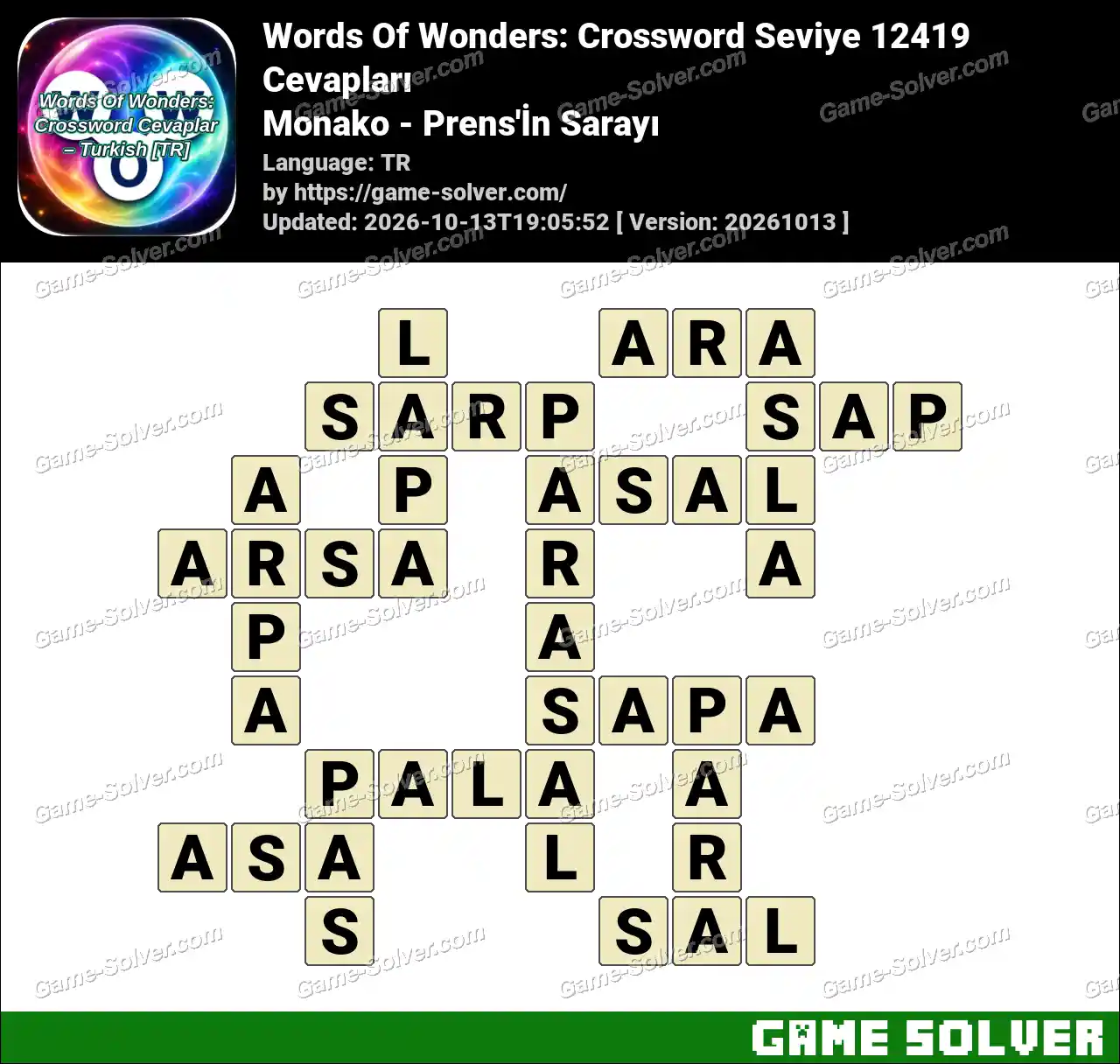 Words Of Wonders: Crossword Seviye 12419 Cevapları – Monako – Prens’İn Sarayı